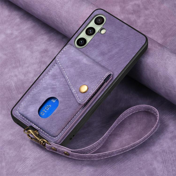 For Samsung Galaxy A56 5G Retro Card Wallet Fold Leather Phone Case with Strap