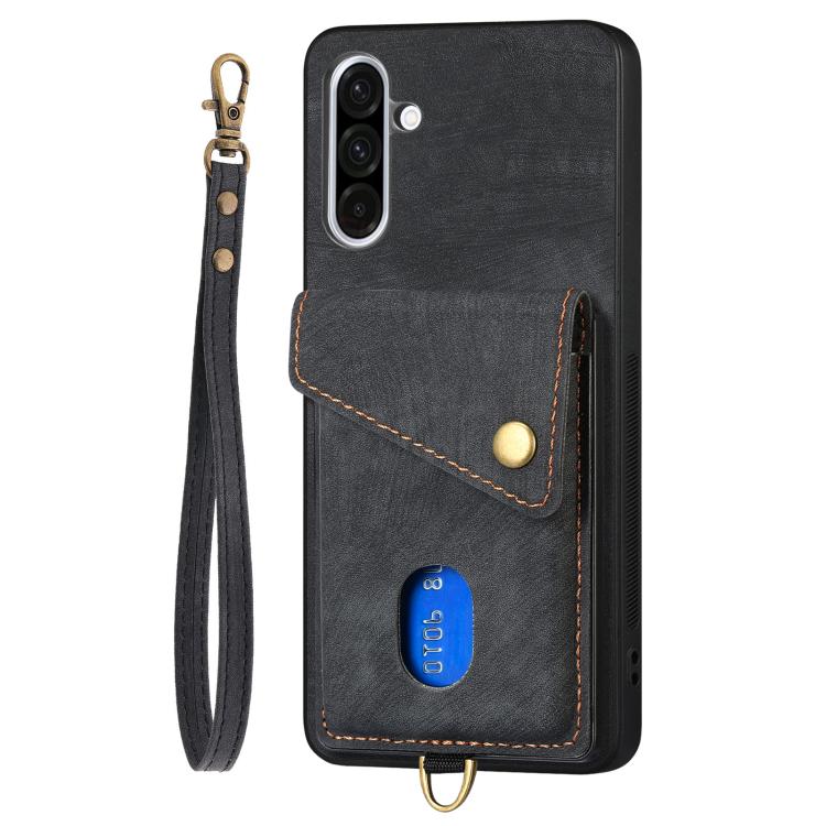 For Samsung Galaxy A36 Retro Card Wallet Fold Leather Phone Case with Strap
