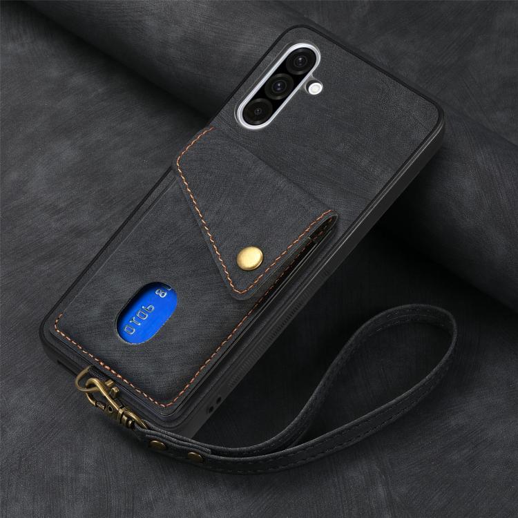 For Samsung Galaxy A36 Retro Card Wallet Fold Leather Phone Case with Strap