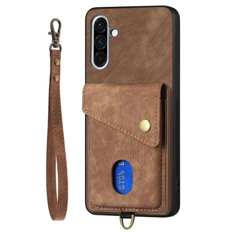 For Samsung Galaxy A36 Retro Card Wallet Fold Leather Phone Case with Strap