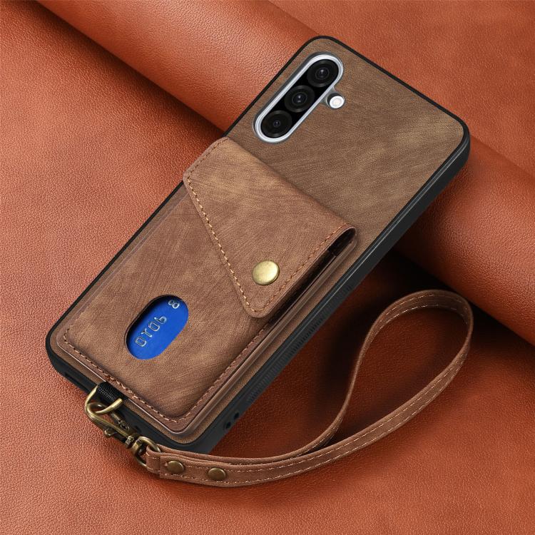 For Samsung Galaxy A36 Retro Card Wallet Fold Leather Phone Case with Strap