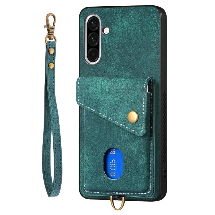 For Samsung Galaxy A36 Retro Card Wallet Fold Leather Phone Case with Strap