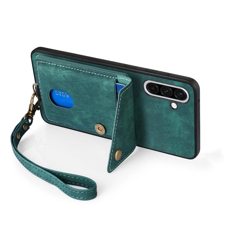 For Samsung Galaxy A36 Retro Card Wallet Fold Leather Phone Case with Strap