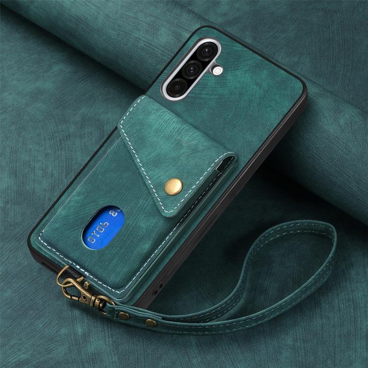 For Samsung Galaxy A36 Retro Card Wallet Fold Leather Phone Case with Strap