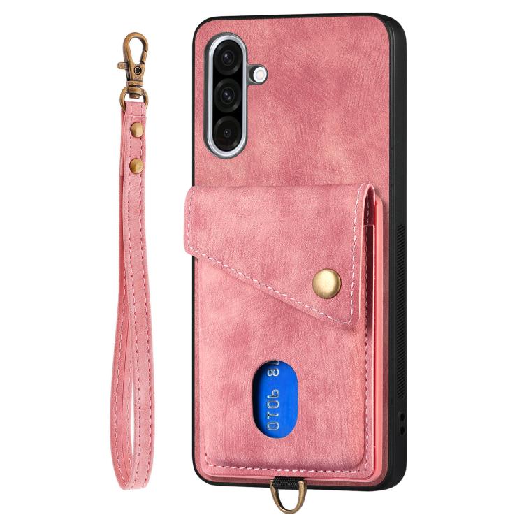 For Samsung Galaxy A36 Retro Card Wallet Fold Leather Phone Case with Strap