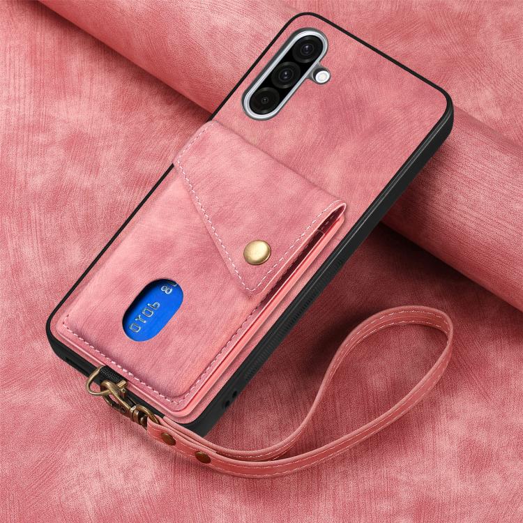 For Samsung Galaxy A36 Retro Card Wallet Fold Leather Phone Case with Strap