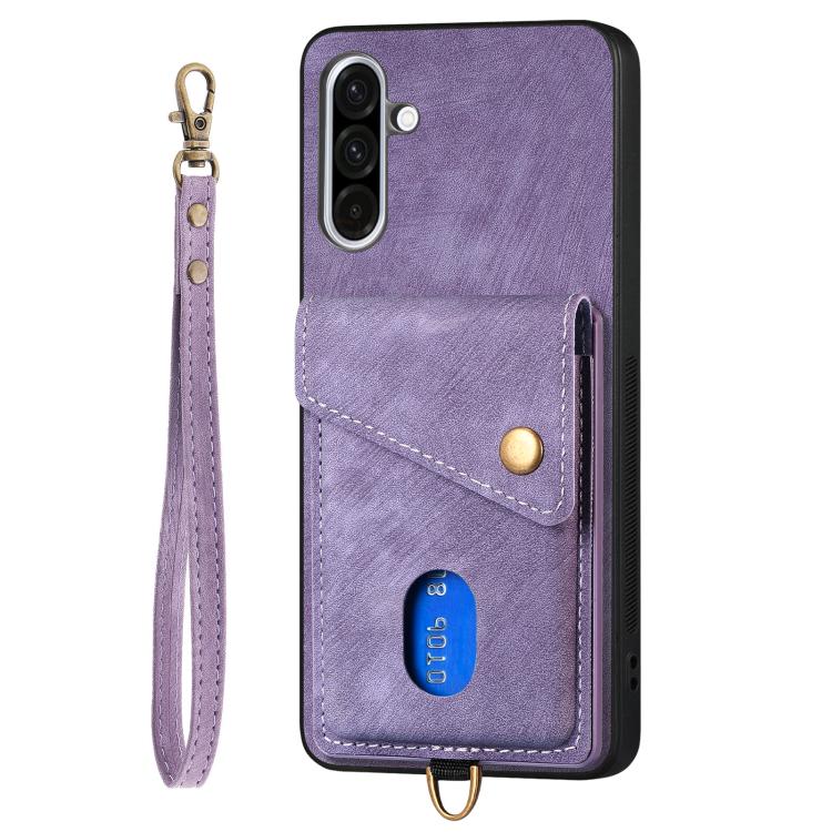 For Samsung Galaxy A36 Retro Card Wallet Fold Leather Phone Case with Strap