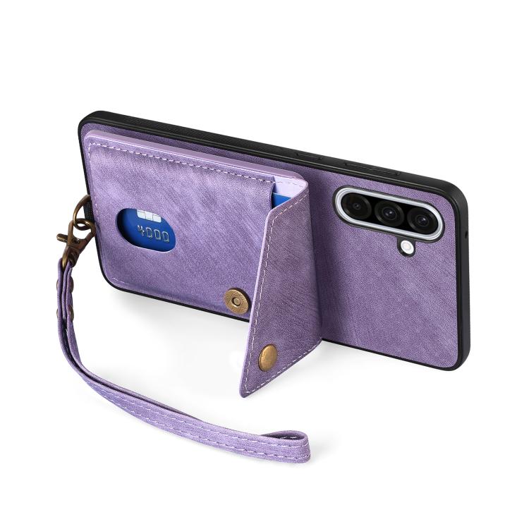 For Samsung Galaxy A36 Retro Card Wallet Fold Leather Phone Case with Strap