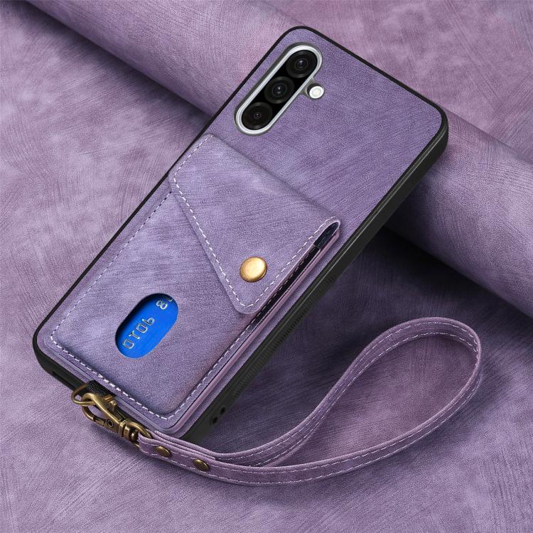 For Samsung Galaxy A36 Retro Card Wallet Fold Leather Phone Case with Strap