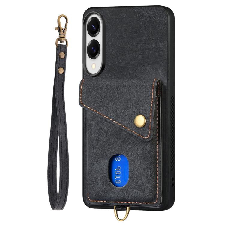 For Samsung Galaxy S25 Edge 5G Retro Card Wallet Fold Leather Phone Case with Strap
