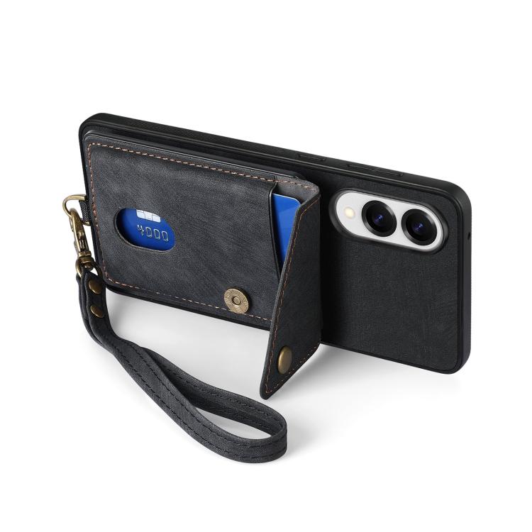 For Samsung Galaxy S25 Edge 5G Retro Card Wallet Fold Leather Phone Case with Strap