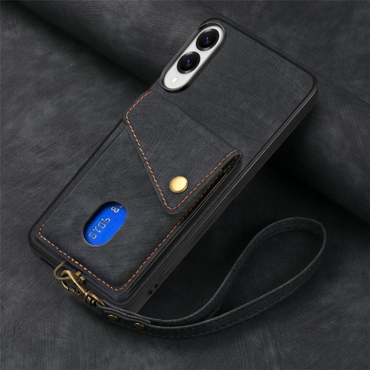 For Samsung Galaxy S25 Edge 5G Retro Card Wallet Fold Leather Phone Case with Strap