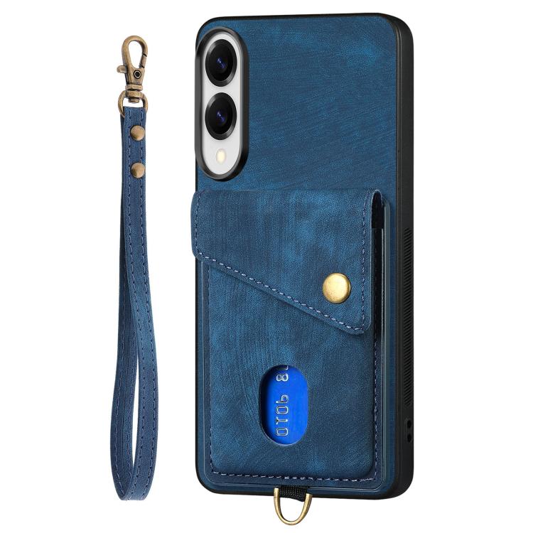 For Samsung Galaxy S25 Edge 5G Retro Card Wallet Fold Leather Phone Case with Strap