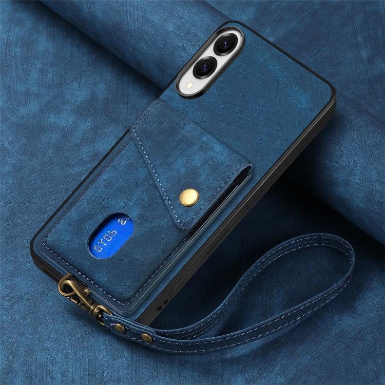 For Samsung Galaxy S25 Edge 5G Retro Card Wallet Fold Leather Phone Case with Strap