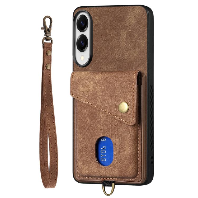 For Samsung Galaxy S25 Edge 5G Retro Card Wallet Fold Leather Phone Case with Strap