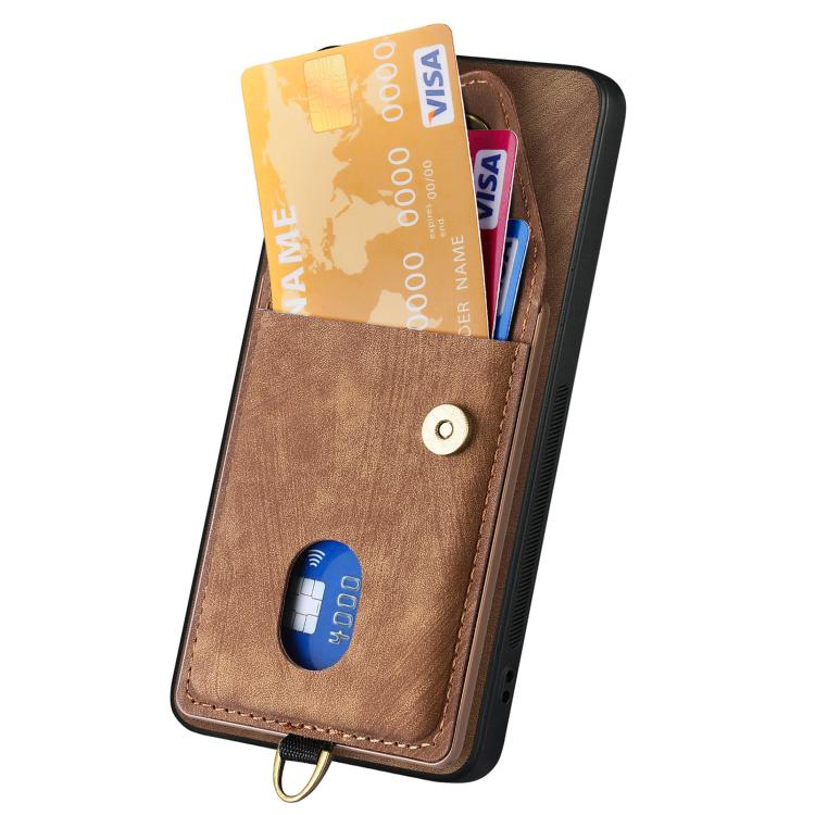 For Samsung Galaxy S25 Edge 5G Retro Card Wallet Fold Leather Phone Case with Strap