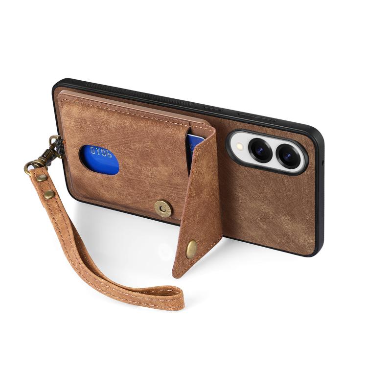 For Samsung Galaxy S25 Edge 5G Retro Card Wallet Fold Leather Phone Case with Strap