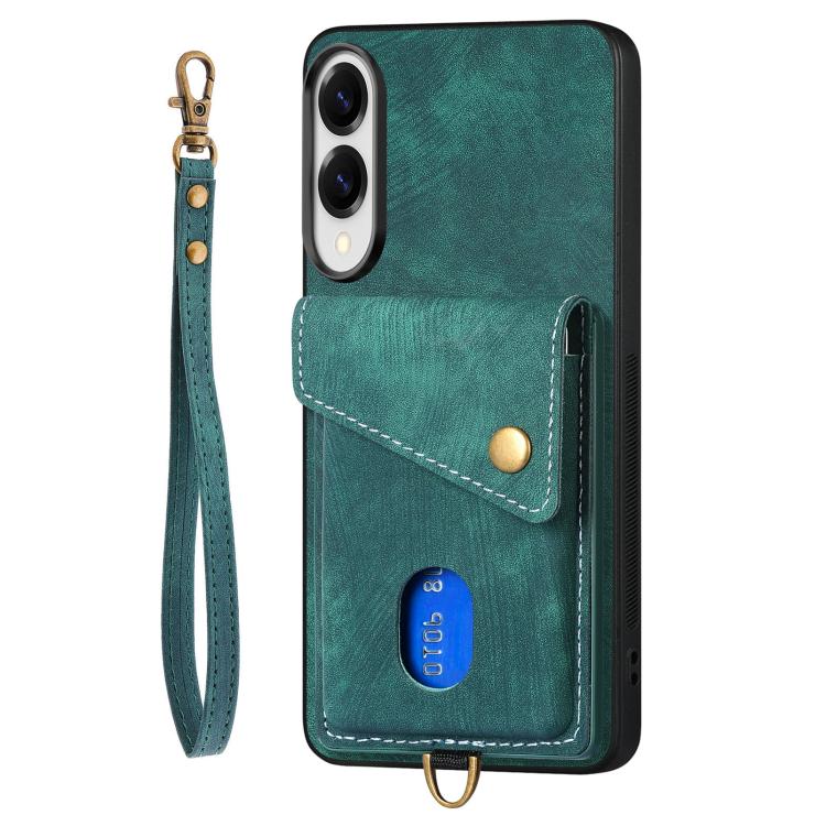 For Samsung Galaxy S25 Edge 5G Retro Card Wallet Fold Leather Phone Case with Strap