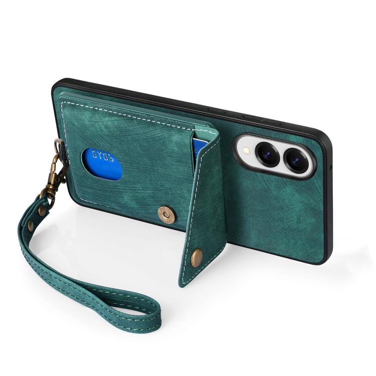 For Samsung Galaxy S25 Edge 5G Retro Card Wallet Fold Leather Phone Case with Strap