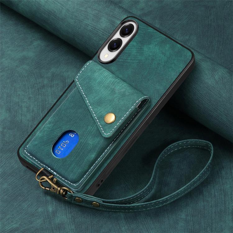 For Samsung Galaxy S25 Edge 5G Retro Card Wallet Fold Leather Phone Case with Strap