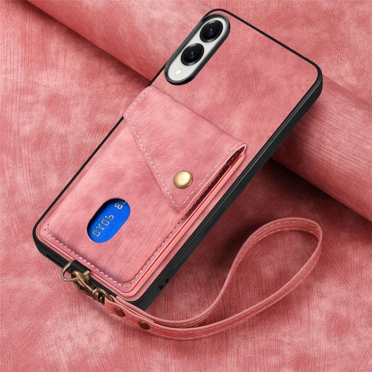 For Samsung Galaxy S25 Edge 5G Retro Card Wallet Fold Leather Phone Case with Strap