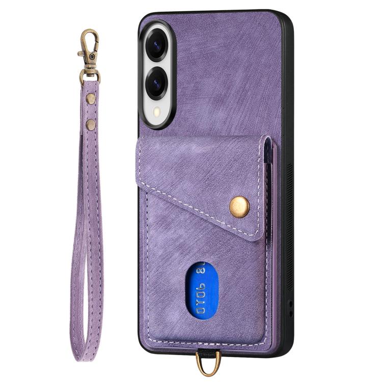 For Samsung Galaxy S25 Edge 5G Retro Card Wallet Fold Leather Phone Case with Strap
