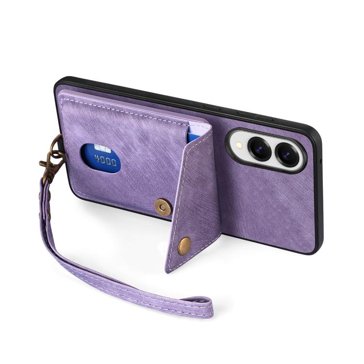 For Samsung Galaxy S25 Edge 5G Retro Card Wallet Fold Leather Phone Case with Strap