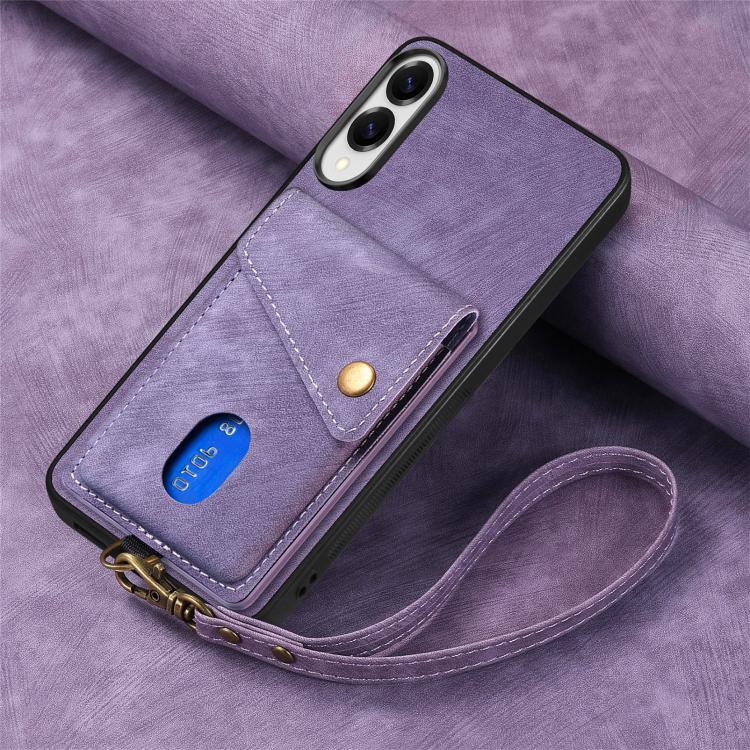For Samsung Galaxy S25 Edge 5G Retro Card Wallet Fold Leather Phone Case with Strap