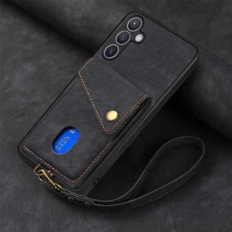 For Samsung Galaxy A57 5G Retro Card Wallet Fold Leather Phone Case with Strap