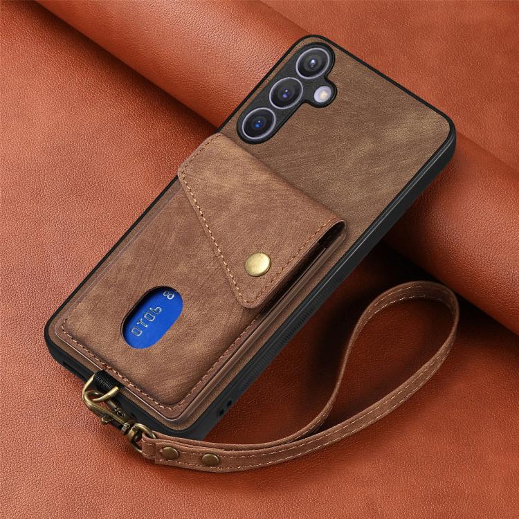 For Samsung Galaxy A57 5G Retro Card Wallet Fold Leather Phone Case with Strap
