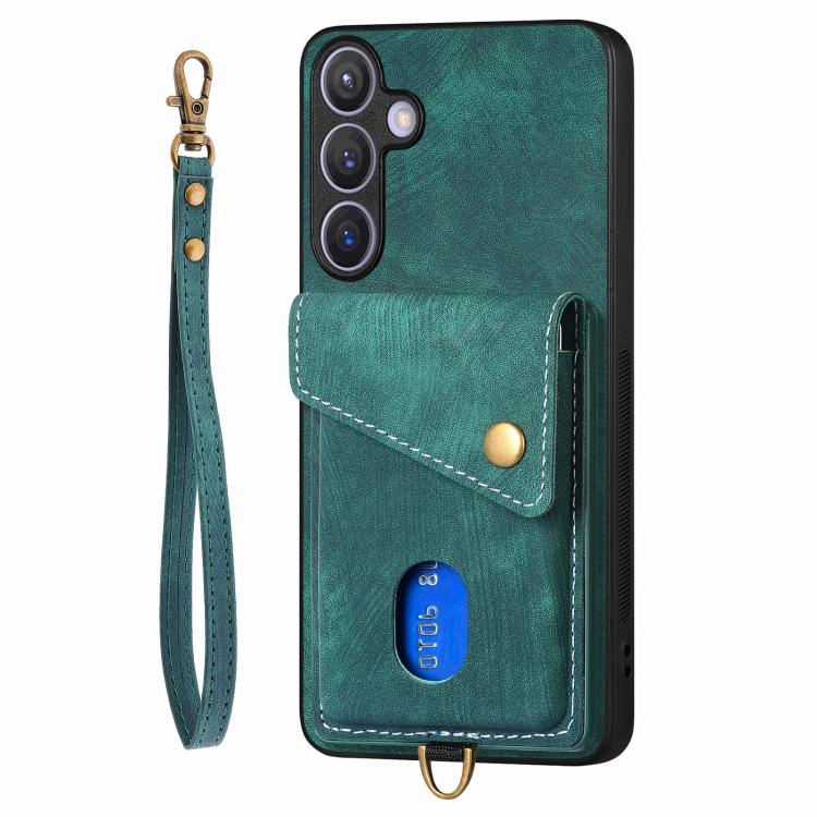 For Samsung Galaxy A57 5G Retro Card Wallet Fold Leather Phone Case with Strap