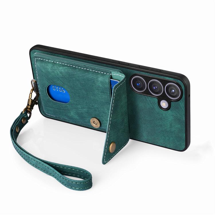 For Samsung Galaxy A57 5G Retro Card Wallet Fold Leather Phone Case with Strap