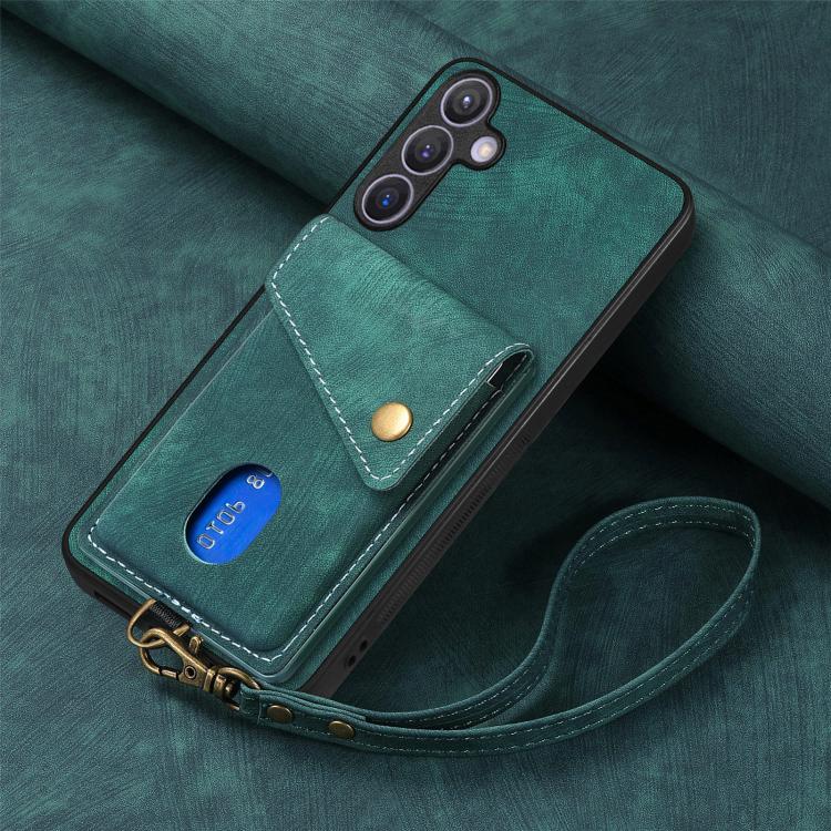 For Samsung Galaxy A57 5G Retro Card Wallet Fold Leather Phone Case with Strap