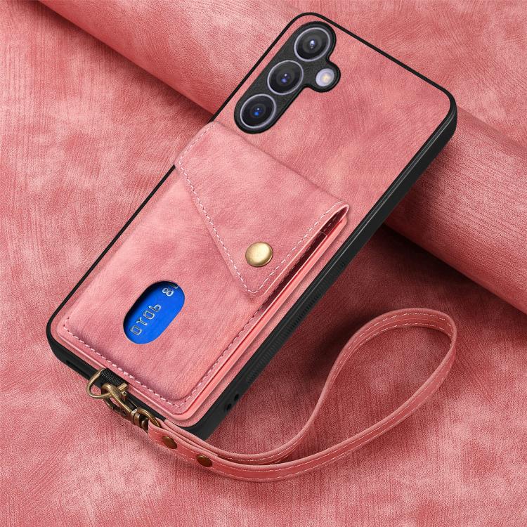 For Samsung Galaxy A57 5G Retro Card Wallet Fold Leather Phone Case with Strap