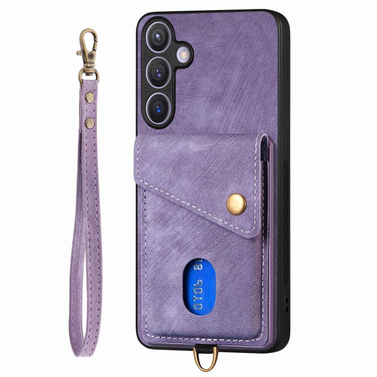 For Samsung Galaxy A57 5G Retro Card Wallet Fold Leather Phone Case with Strap