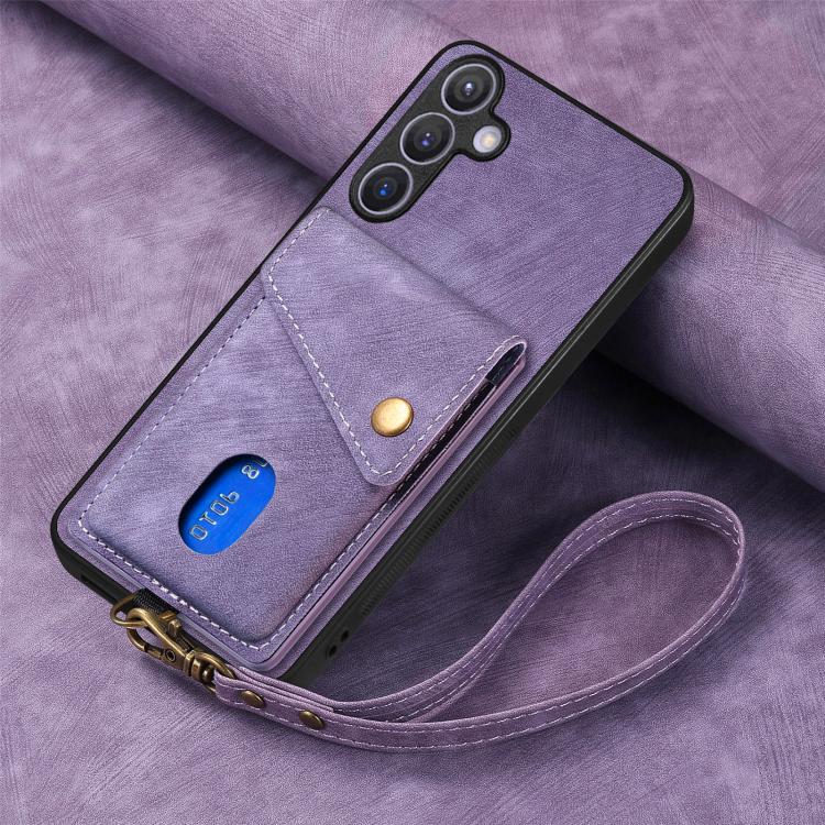 For Samsung Galaxy A57 5G Retro Card Wallet Fold Leather Phone Case with Strap