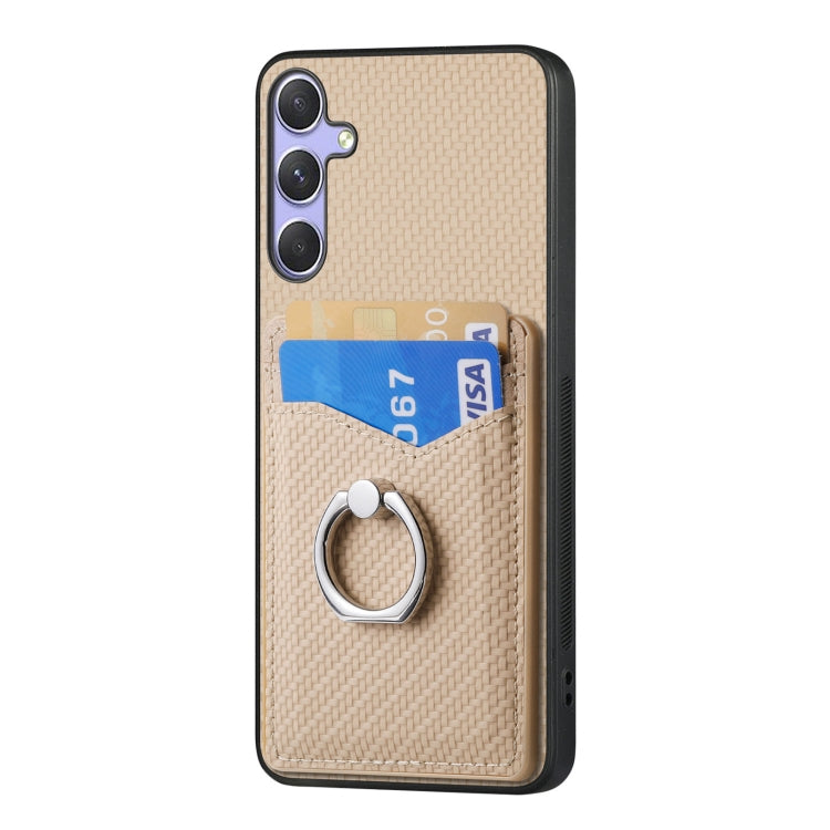 For Samsung Galaxy S25 5G Carbon Fiber Card Wallet Ring Phone Case