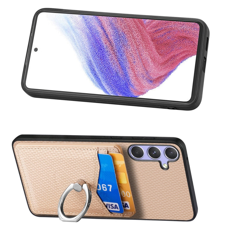 For Samsung Galaxy S25 5G Carbon Fiber Card Wallet Ring Phone Case