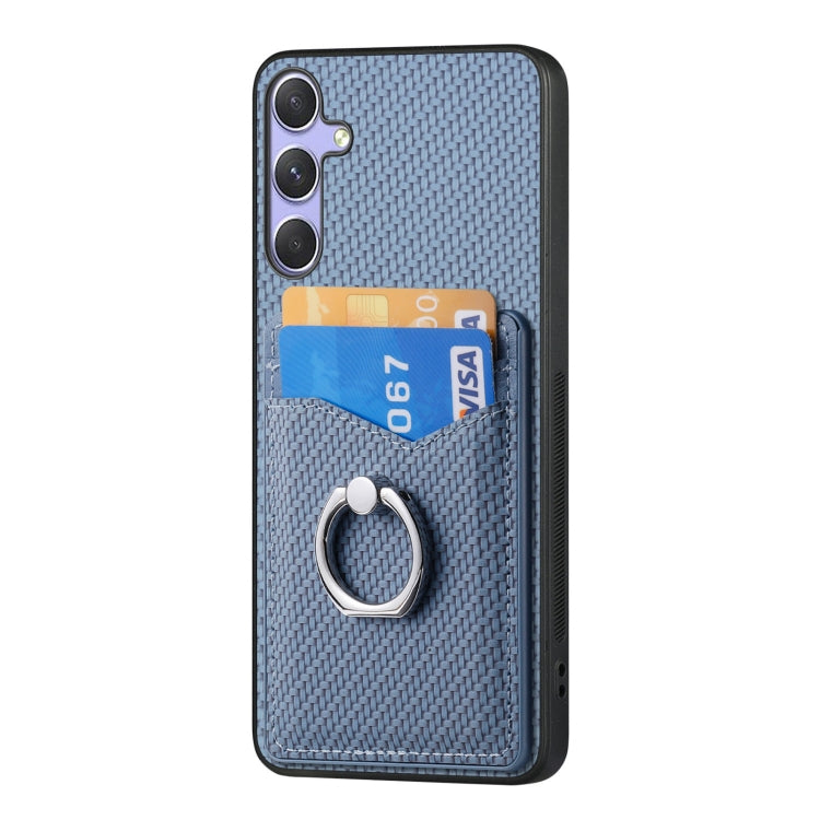 For Samsung Galaxy S25+ 5G Carbon Fiber Card Wallet Ring Phone Case