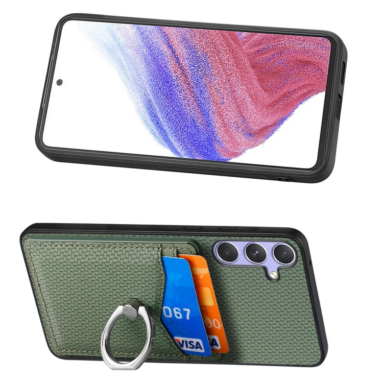 For Samsung Galaxy S25+ 5G Carbon Fiber Card Wallet Ring Phone Case