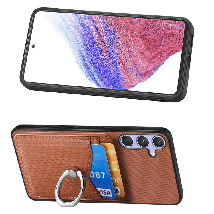For Samsung Galaxy S25+ 5G Carbon Fiber Card Wallet Ring Phone Case