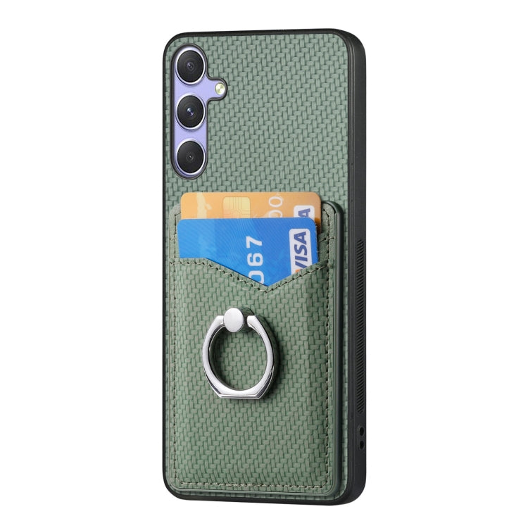 For Samsung Galaxy S25 Ultra 5G Carbon Fiber Card Wallet Ring Phone Case