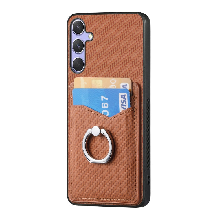 For Samsung Galaxy S25 Ultra 5G Carbon Fiber Card Wallet Ring Phone Case