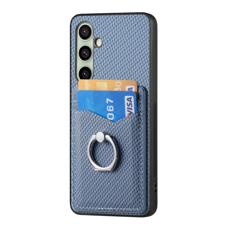 For Samsung Galaxy A36 Carbon Fiber Card Wallet Ring Phone Case