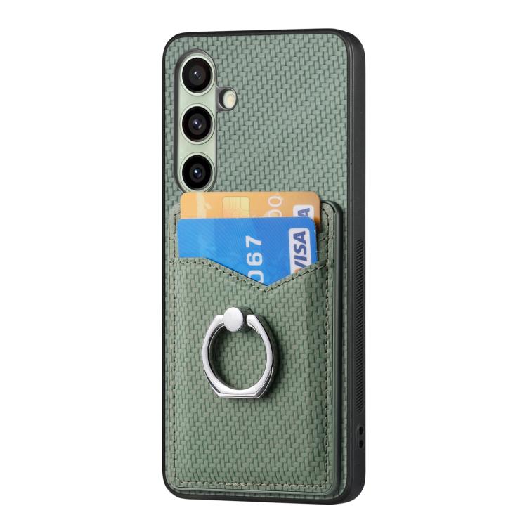 For Samsung Galaxy A36 Carbon Fiber Card Wallet Ring Phone Case