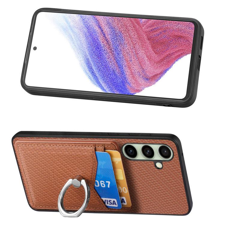 For Samsung Galaxy A36 Carbon Fiber Card Wallet Ring Phone Case