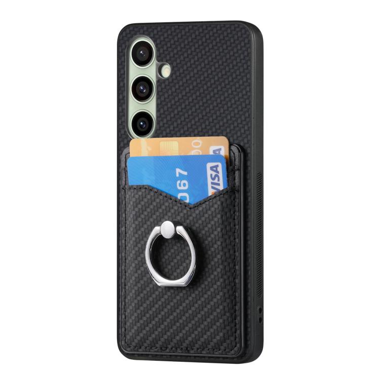 For Samsung Galaxy A56 5G Carbon Fiber Card Wallet Ring Phone Case