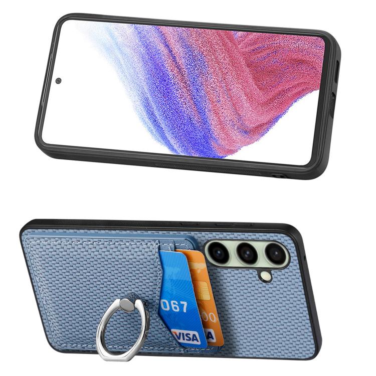 For Samsung Galaxy A56 5G Carbon Fiber Card Wallet Ring Phone Case