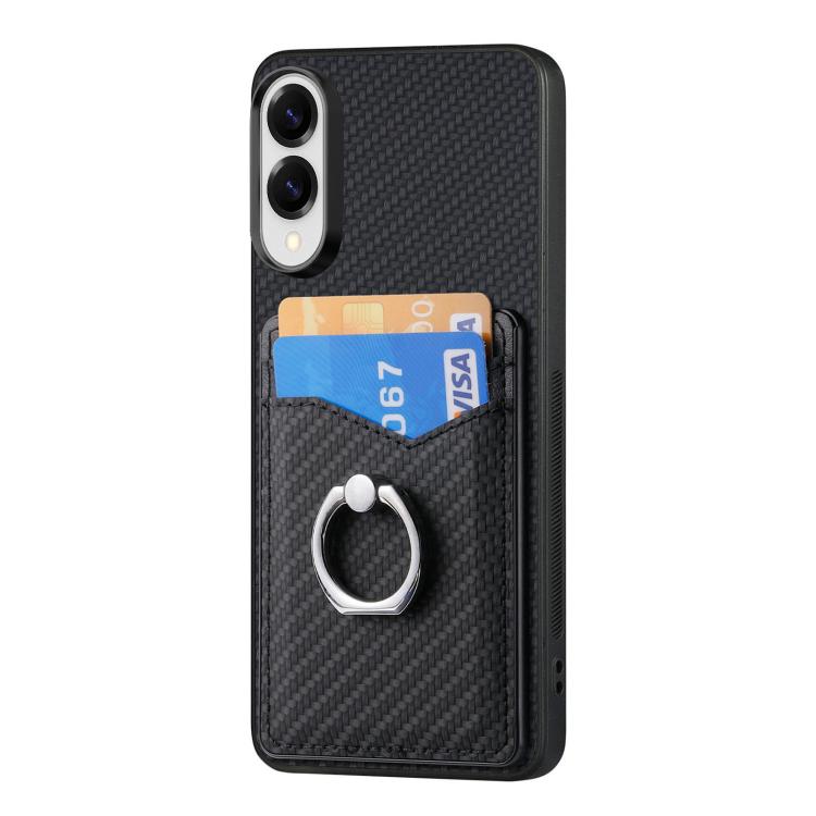 For Samsung Galaxy S25 Edge 5G Carbon Fiber Card Wallet Ring Phone Case