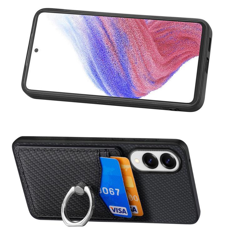 For Samsung Galaxy S25 Edge 5G Carbon Fiber Card Wallet Ring Phone Case